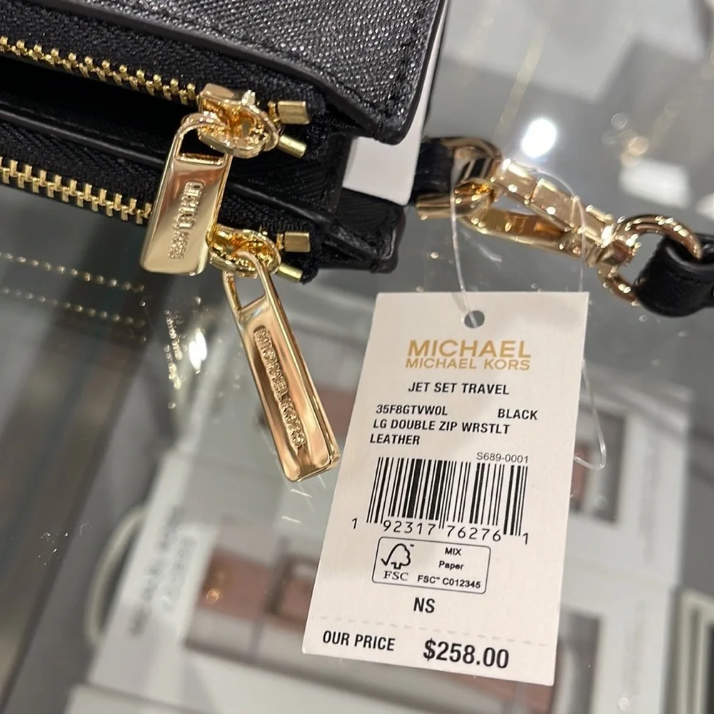 MICHAEL KORS LARGE DOUBLE ZIP WRISTLET WALLET PHONE CASE CLUTCH 
Black - Picture 11 of 16